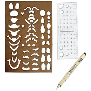 Jogo de reguas Stencil Rosto De boneca com caneta permanente