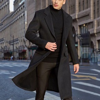 Casaco De Lã De Windbreaker Longo Para Homens Britânicos