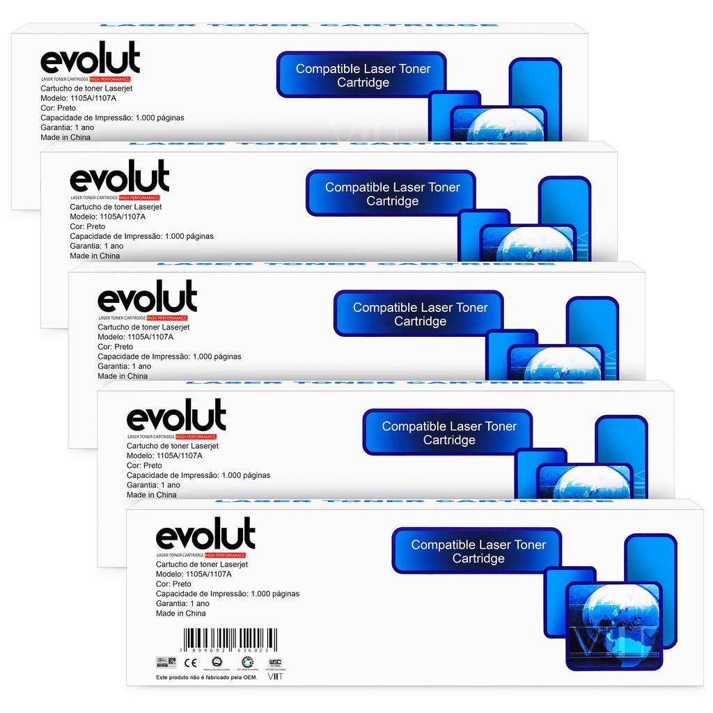 Kit 5 Cartuchos Toner 105A W1105A Compatível Com Chip Preto 1.000págs Evolut Para Laser 107a, 107w, MFP 135a 135w 137fnw em Oferta na Shopee