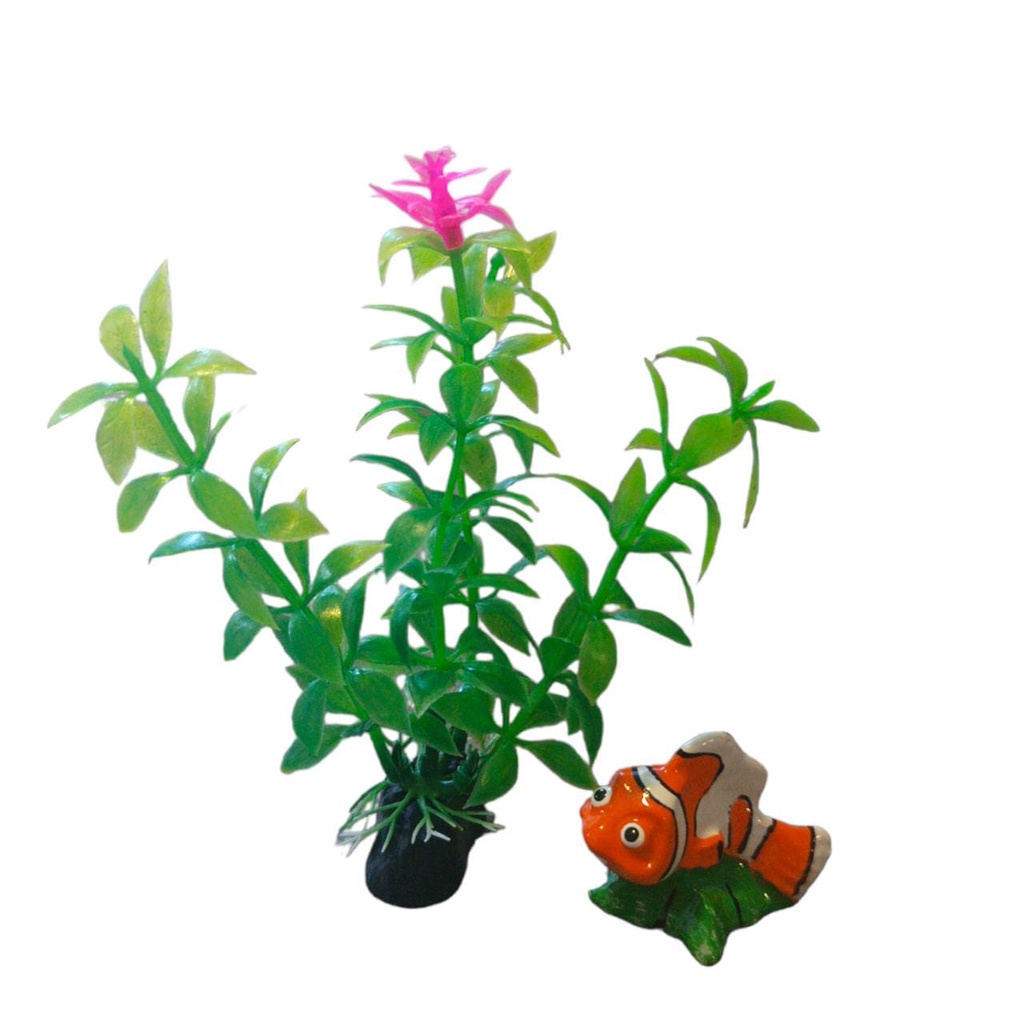 Enfeite De Aquário Em Resina Peixe Nemo Palhaço com Planta