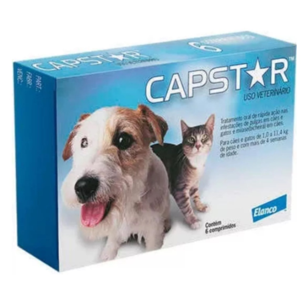 Antipulgas Capstar 11mg - 06 Comprimidos Cães Gatos Até 11kg - Pets