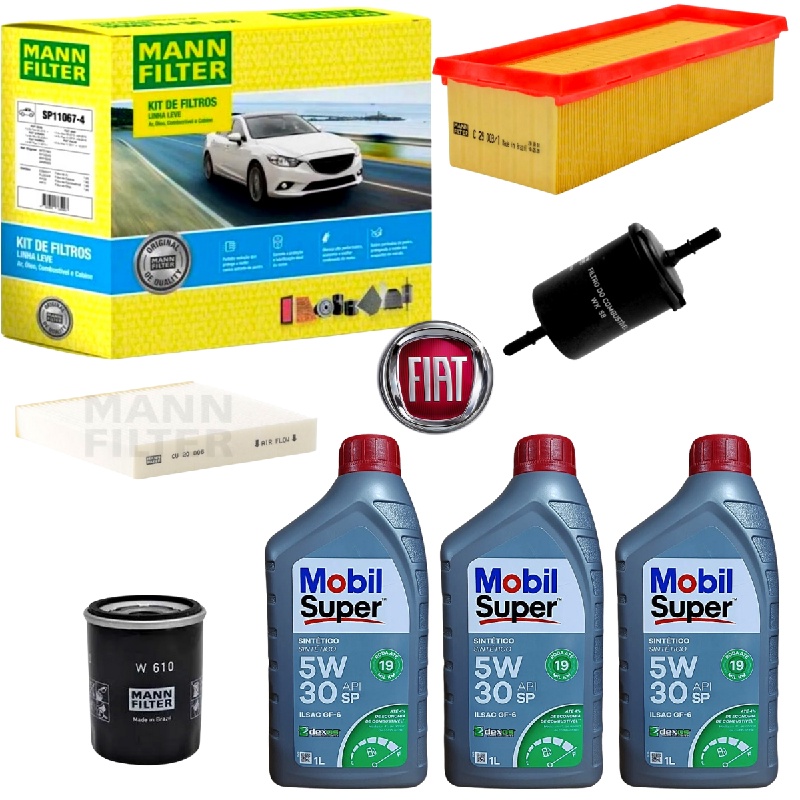 Kit Troca Óleo 5w30 Mobil Filtros Mann Filter Motor Fiat Uno Fiorino Palio Fire Evo 1.0 1.4 8v 06/16