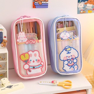 Kawaii Estojo De Lápis De Grande Capacidade Saco Transparente PVC À Prova D