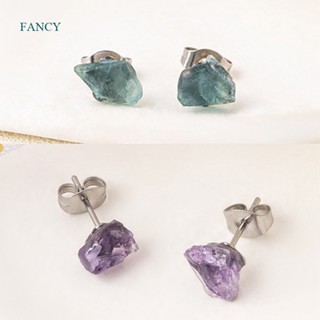 FANCY Brincos Irregulares De Ametista Natural De Pedra De Cristal Púrpura Vintage Para Jóias Minimalistas Femininas