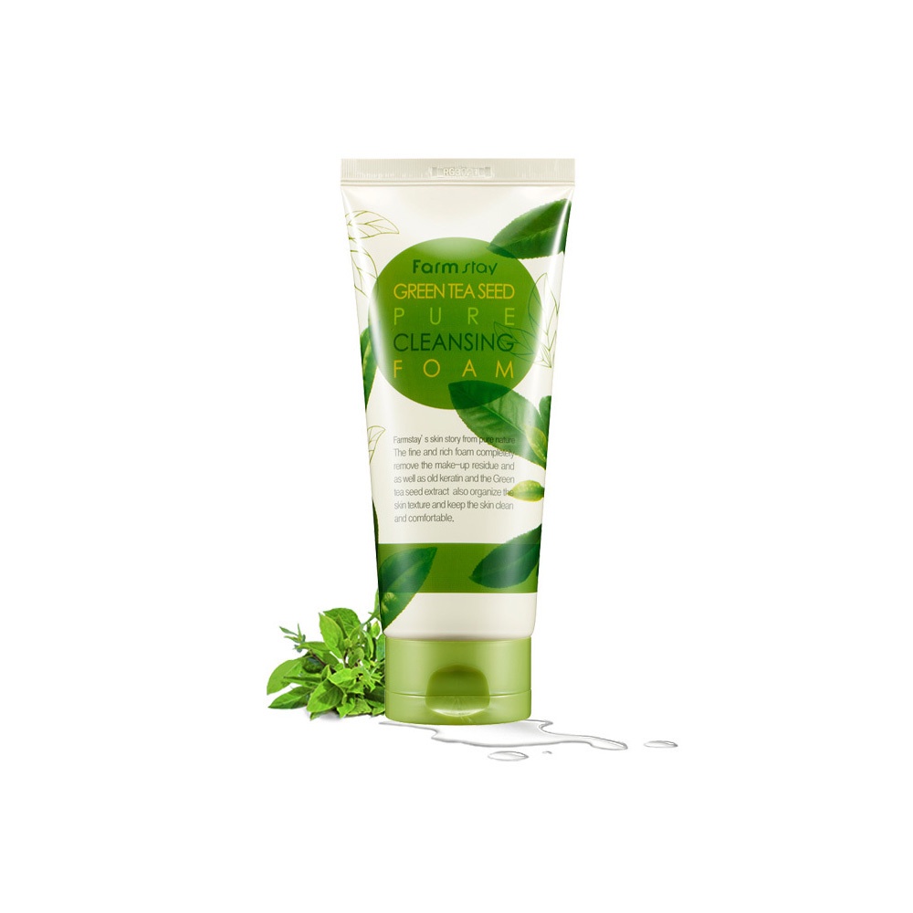 Imagem Espuma De Limpeza Pura De Sementes De Chá Verde FARMSTAY 180ml ★ Cosméticos Coreanos/Hidratante/Calmante