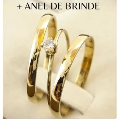alianças par de Casamento tungstênio 2mm Banho Moeda Antiga  + Solitário COD-21