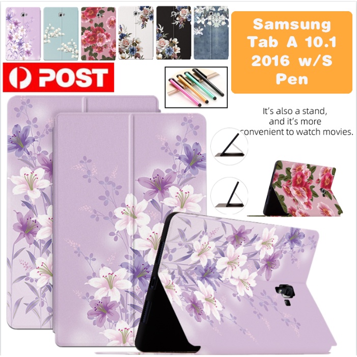 Folio Shell For Samsung Galaxy Tab A 10.1 2016 SM-P580 P585 C/Caneta Padrão De Desenho Animado Smart Flip Book Stand De Capa De Couro À Prova De Choque
