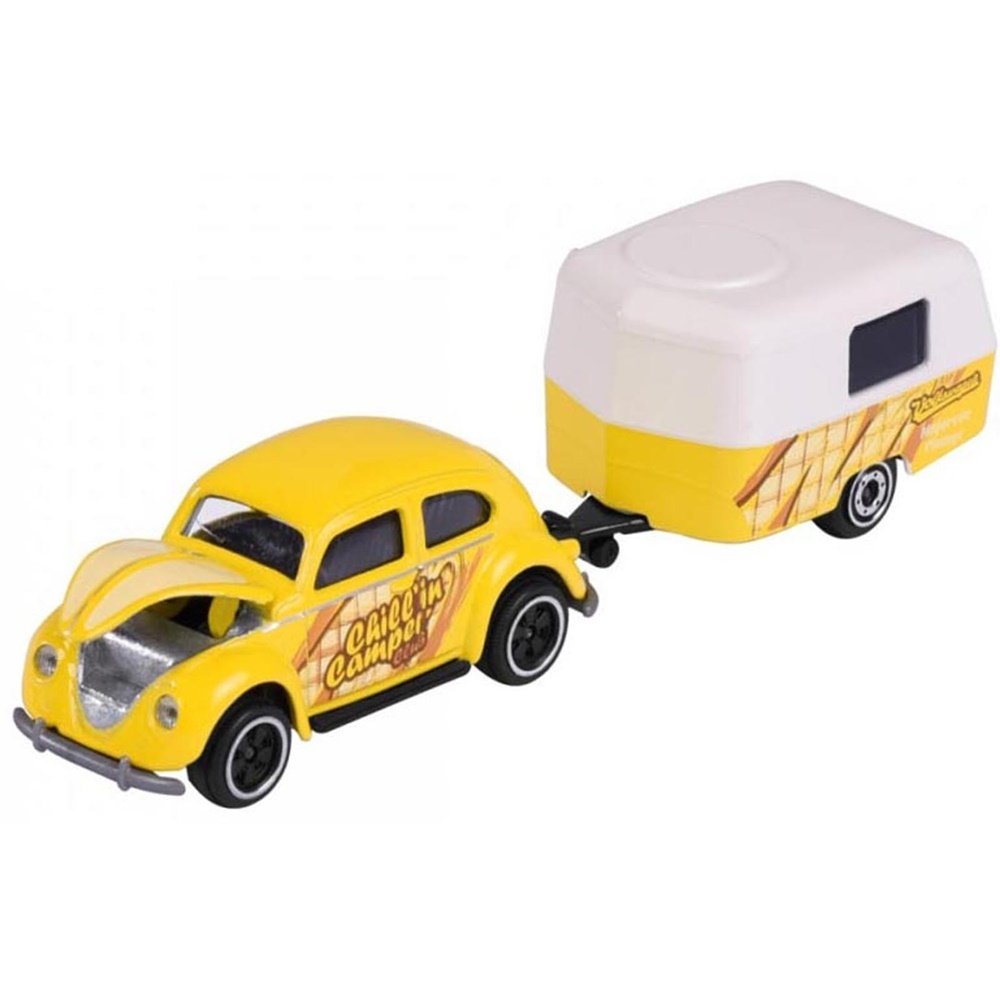 Miniatura Carro Volkswagen Beetle / Fusca com Trailer - "Chillin Camping Club" - 1:60 - 1:64 - Majorette