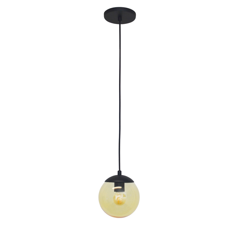 Pendente Jabuticaba Preto 1 Bola/Globo De Vidro Âmbar