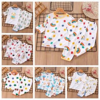 Crianças Malha Roupa De Dormir 1-7 Anos Manga Longa Roupas Bebês Pijamas Meninos Conjunto De Meninas Noite Curta 2Pcs
