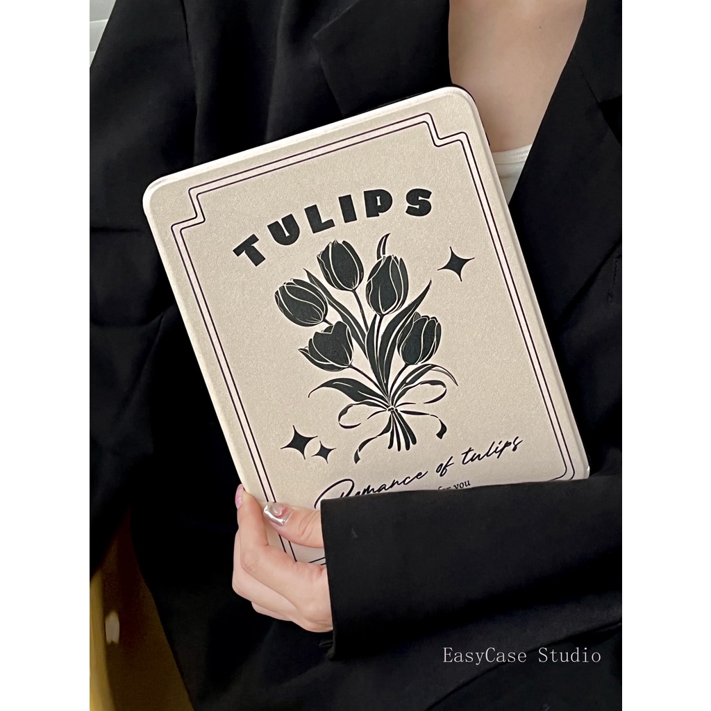 iPad 10.2-Capa De Pele Preta Tulip Bouquet Anti-Sujeira Para 2019 10.2 air 4 10.9 tablet De 9.7 Polegadas Pro 11 18 8 Geração 17 Silicone