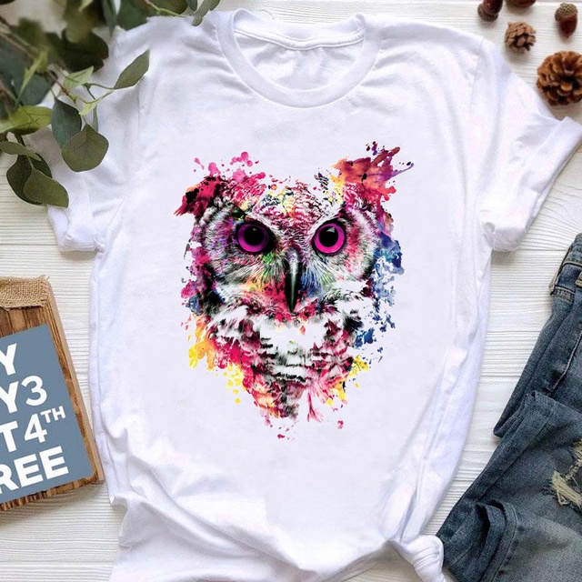 Camiseta Básica Coruja Pintura Colors Owl