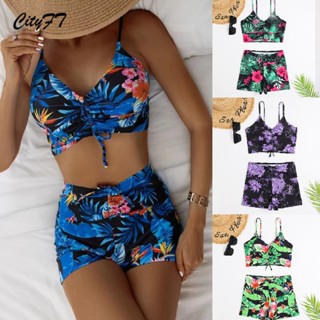 Biquini com short bojo conjunto top Roupa de praia bikini Feminino e estampado top moda gringa
