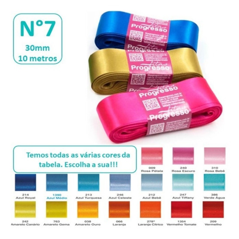 Fita Cetim Nº7 30 mm 10 metros Progresso em Oferta na Shopee