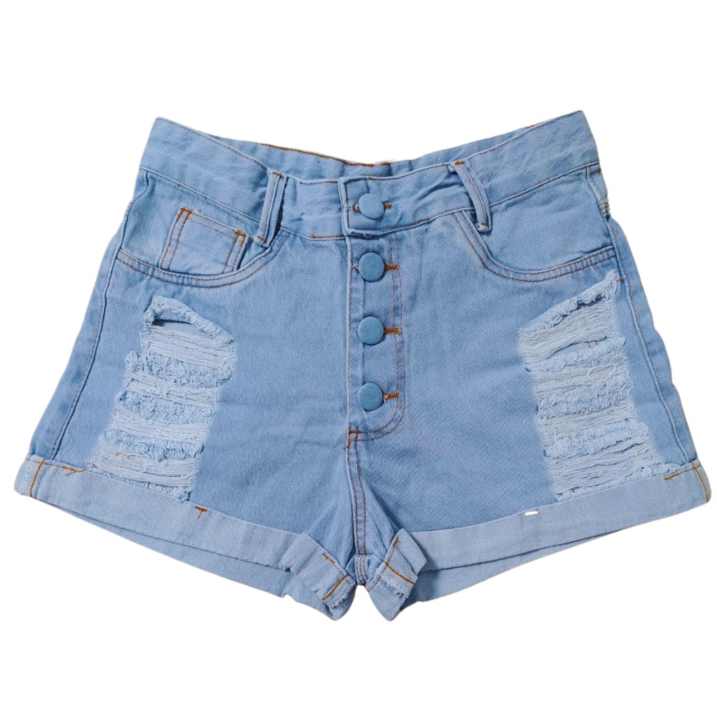 Short Feminino Jeans Destroyed Bermuda  Cintura Alta  100% Algodão  Hot Pants Destroeyd