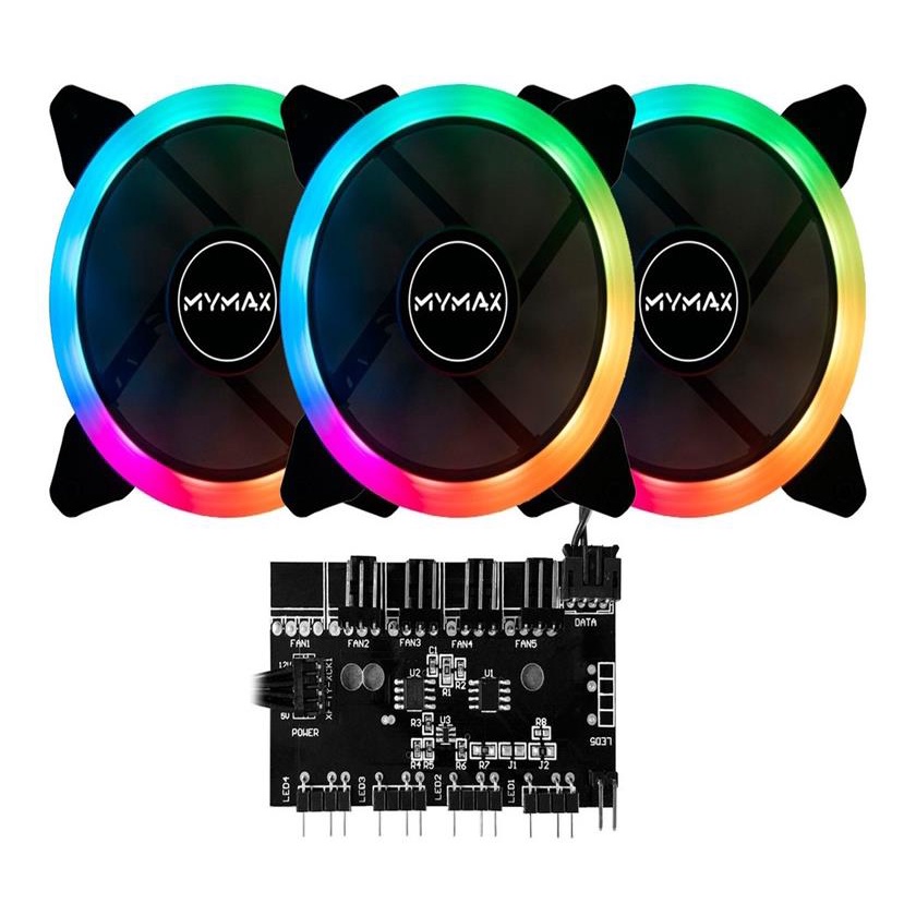 Kit 3 Fans Led Rgb + Controladora Argb Aura Sync Fusion Rgb