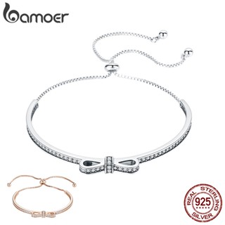 Pulseira Bamoer 925 Sterling Silver Bowknot Transparente Zircônio SCB108