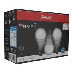 Kit 3 Lâmpadas Led Pera E27 7W 6500K Avant Bivolt - Branca