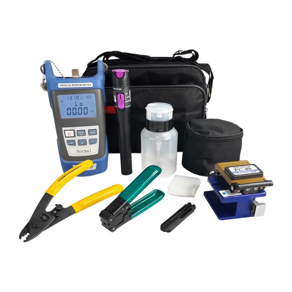 Kit FTTH Conectorização de Fibra Óptica com Clivador Power Meter VFL Decapador de fibra Gabarito e Bolsa - KIT0840