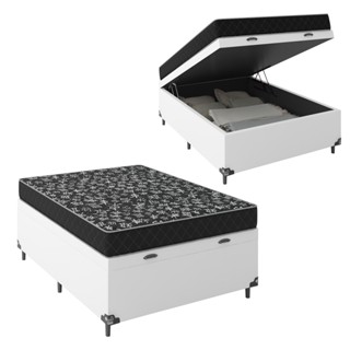 Cama Box Baú Viúva + Colchão D20 - Couro Branco