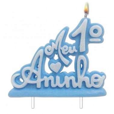 Vela Especial MEU PRIMEIRO ANINHO para Festa e Bolo de Aniversário - Cor Azul com Branco - Ref: 1370 em Oferta na Shopee