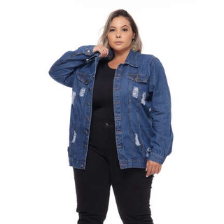 Jaqueta Jeans Feminina Plus Size Casaco Casual Casaco longo