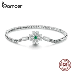 Bamoer 925 Pulseira De Prata Quatro Folhas Base De Trevo Moda Para Mulheres BSB119