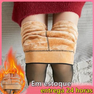 Meia-Calça Térmica Forrada Peluciada Translúcida P-G de Lã Legging Grossa Inverno Super Quente Feminina
