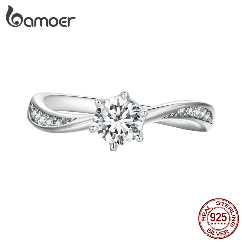 Bamoer 925 Silver Sterling Anel De Casamento Simples Prata Jóias De Moda Presente De Aniversário Para Casais em Oferta na Shopee