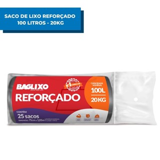 Sacos Para Lixo 100 Litros Super Reforçado com 25 Unidades Baglixo Resistente Preto Lixeira Doméstico Bobina Residuo