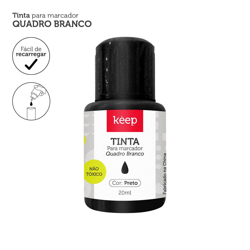 Tinta Reabastecedora Para Marcador de Quadro Branco 20ml Preto Caixa c/12 Unidades Keep - MR041 em Oferta na Shopee