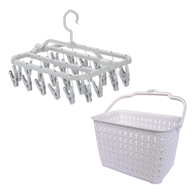 Kit Varal de Roupa Intima e Cesto de Prendedores Branco - Home & Living