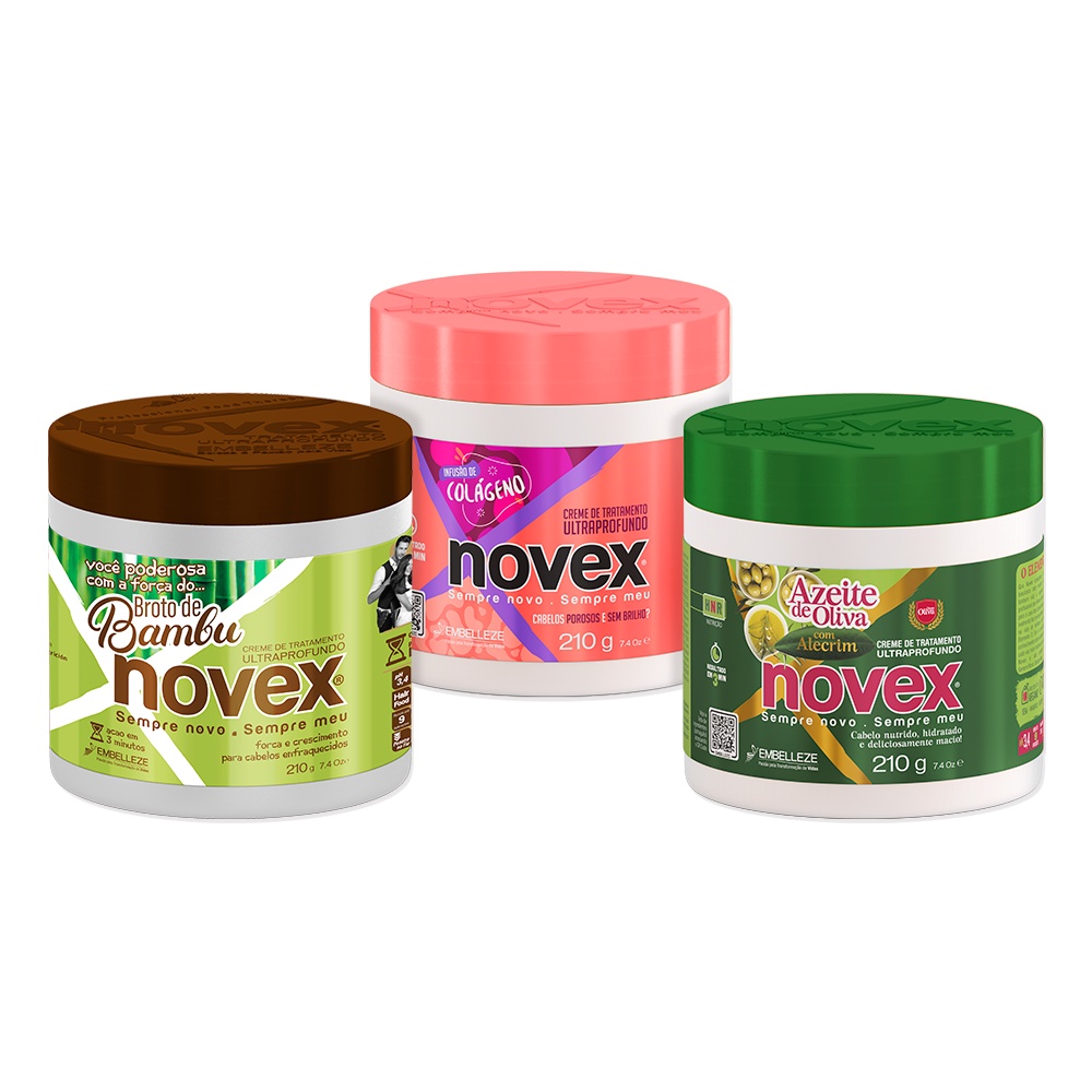 Kit Novex Mini- Cronograma Capilar HNR BAMBU + AZEITE DE OLIVA+COLAGENO 210G