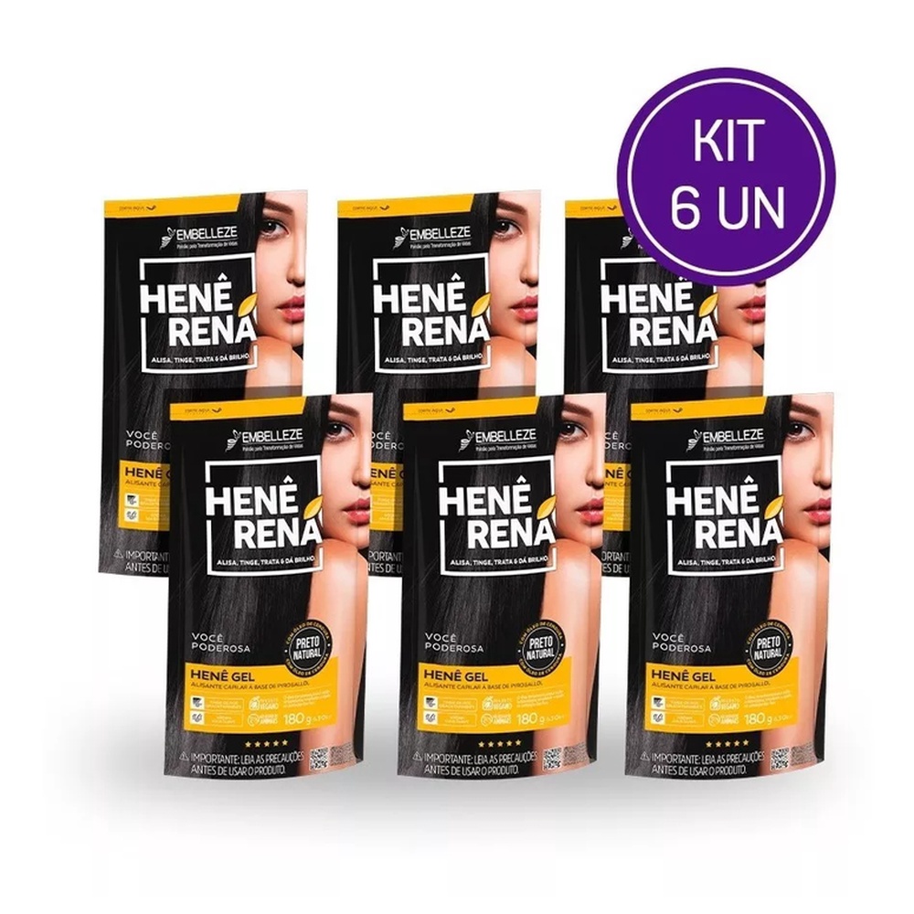 KIT 6 HENÊ RENÁ PRETO NATURAL em Oferta na Shopee