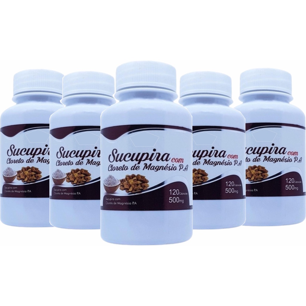 Sucupira Cloreto Magnésio Pa 5 frascos x 120 Cápsulas 500mg  600 capsulas