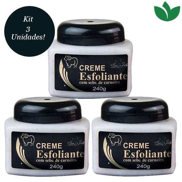 Kit Com 3 Creme Esfoliante Com Sebo de Carneiro 240g San Jully