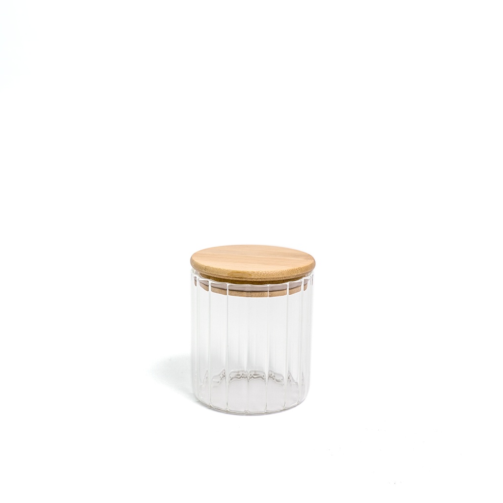 Pote 500ml Vidro Canelado com Tampa de Bambu Oikos Natural Porta Mantimentos