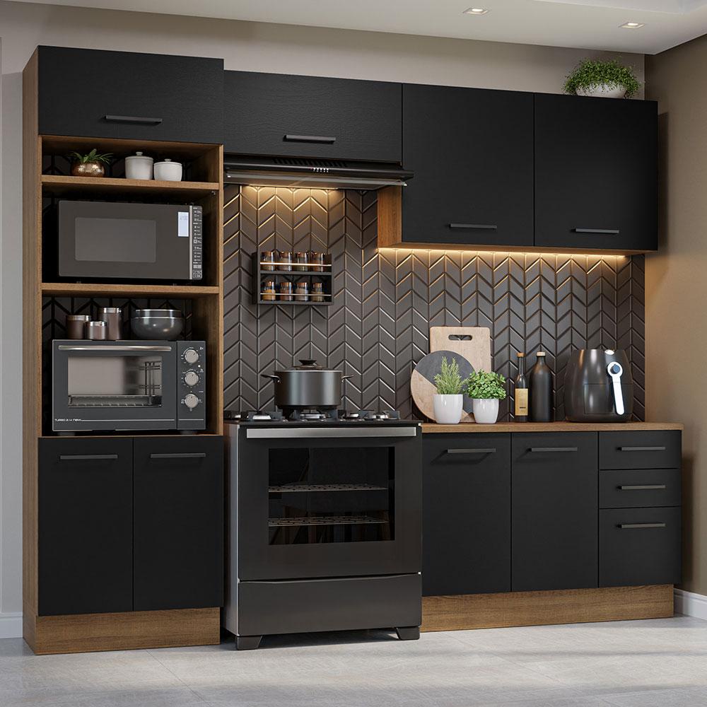 Armário de  Cozinha Completa 270cm Rustic/Preto Agata Madesa 07 - Home & Living