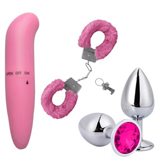 Kit Vibra Rosha Algema com Pelúcia Plug anal de Metal Golfinho Ponto G