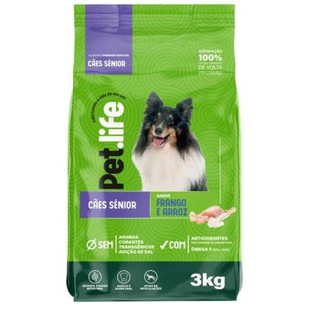 Ração Pet Life Frango e Arroz Cães Sênior 3kg — R$ 56,10 em Shopee