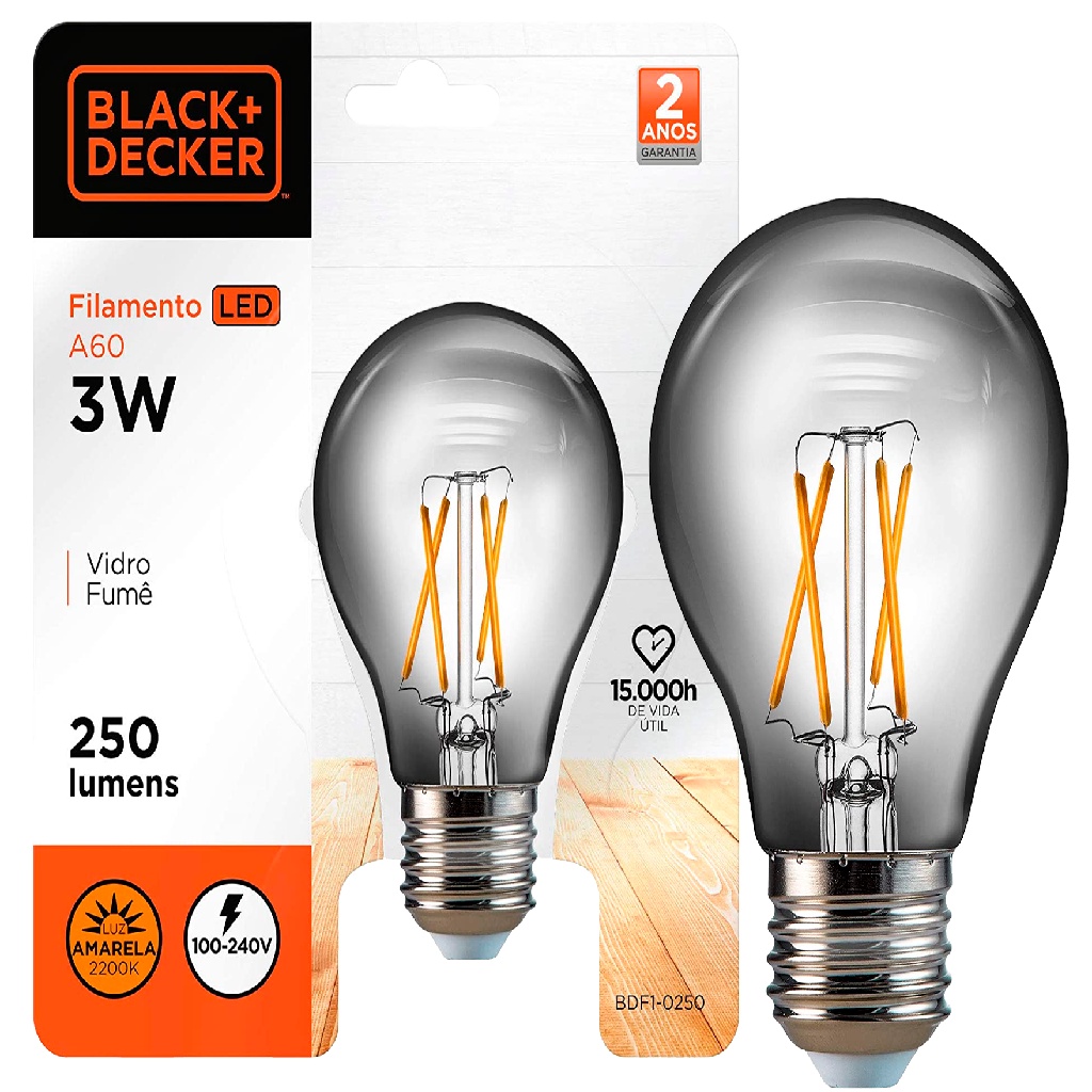 Lâmpada Led Filamento Retro A60 Ambar Black+decker 3w 2200k em Oferta na Shopee