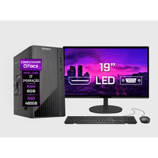 Computador Completo Fácil Intel Core I7 (3ª Geração) 8GB SSD 480GB - Monitor 19" Led Teclado e Mouse em Oferta na Shopee