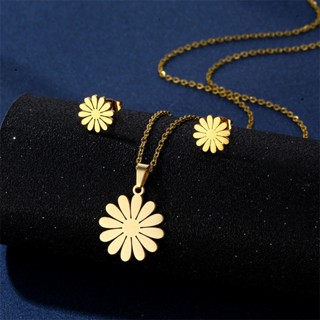 Flor De Margarida Fofa Aço Inoxidável Banhado A Ouro-À Prova D