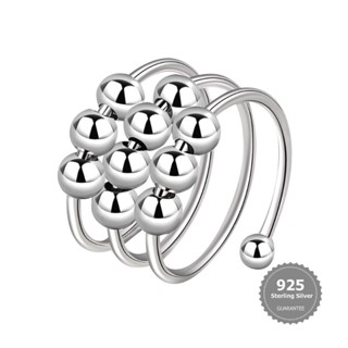 S925 Silver Rotatable Double Layer Ball Ring Ansiedade Descompressão Criativa De Esferas De Abertura
