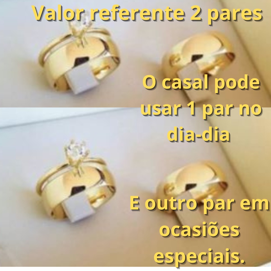 Kit 2 pares de alianças compromisso Casamento tungstênio 8mm Banho Moeda Antiga