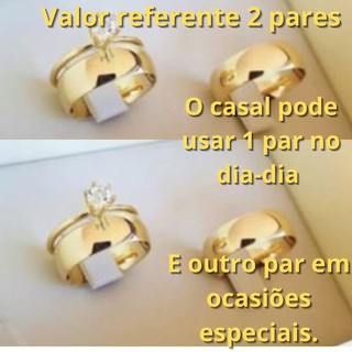 Kit 2 pares de alianças compromisso Casamento tungstênio 8mm Banho Moeda Antiga