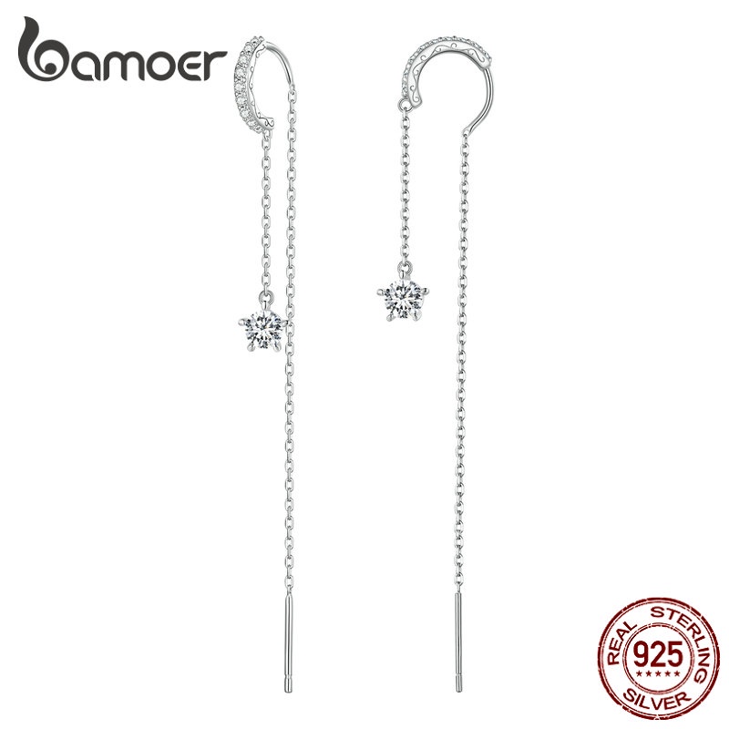 Bamoer 925 Silver Sterling Cinco Garras De Prata Gancho De Orelha Longo Zircon Com Borlas Presentes De Moda Para Jóias Femininas em Oferta na Shopee
