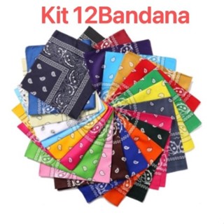 Kit 12 Bandana Lenço Estampada - Moda Rock - Varias Cores