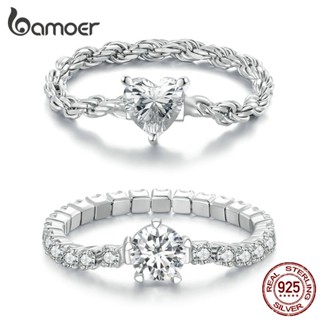 Bamoer 925 Prata Sterling Corrente Coração Dedo Anel Moda Jóias Presente De Aniversário Para Mulheres