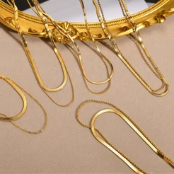 Vnox Colar Chian De Camada Dupla , Link De Aço Inoxidável Folheado A Ouro , Jóias Stacted Set